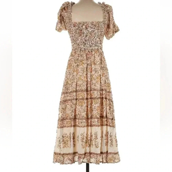 Spell and the Gypsy Cream and Brown Puff Sleeve Square Neck Midi Sundress - Picture 5 of 7